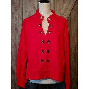 Belldini Grommet Detail Mock Split Neck Knit Top Red Women's L Boxy Mixed Media